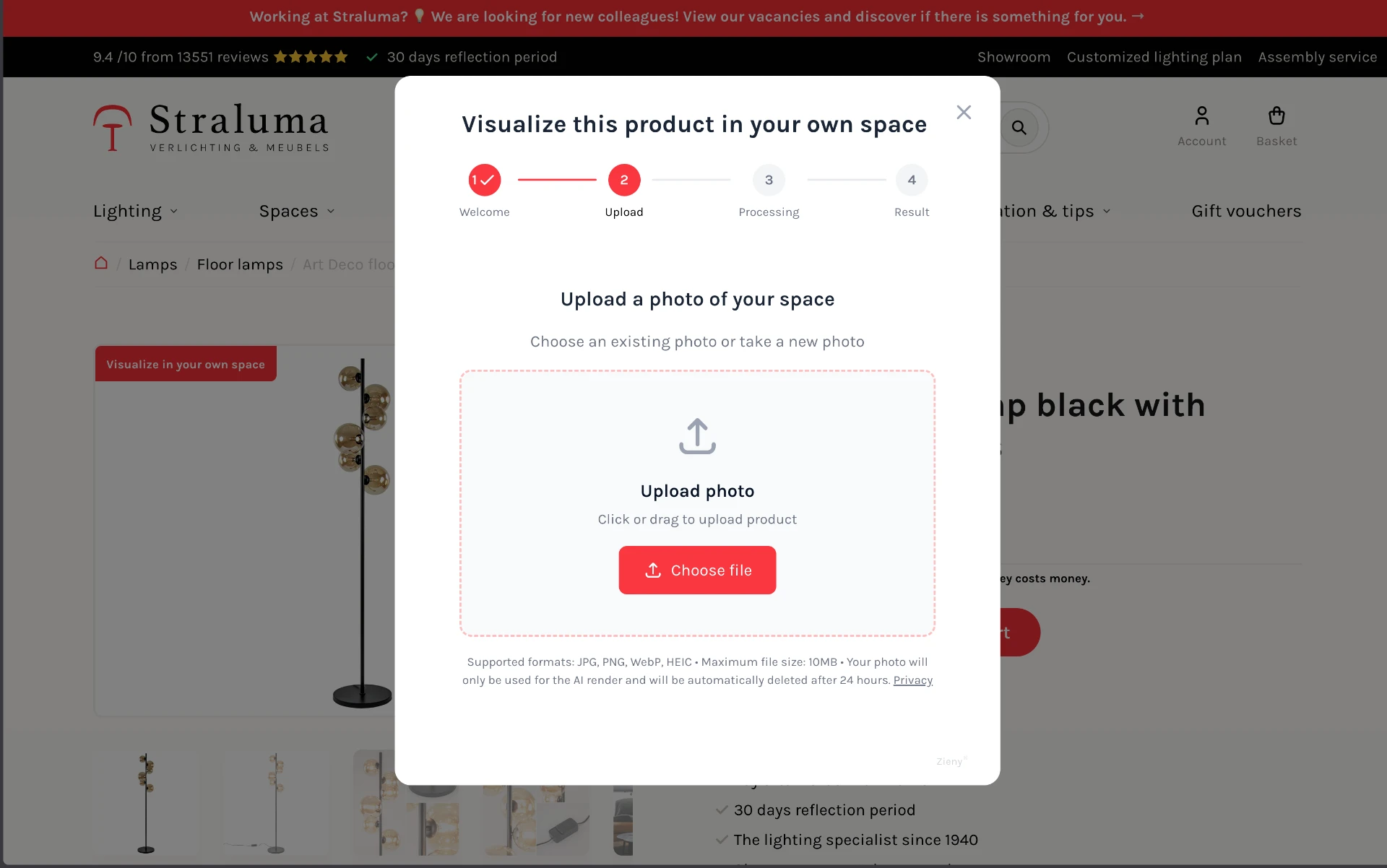Upload step where the shopper adds a photo of their room