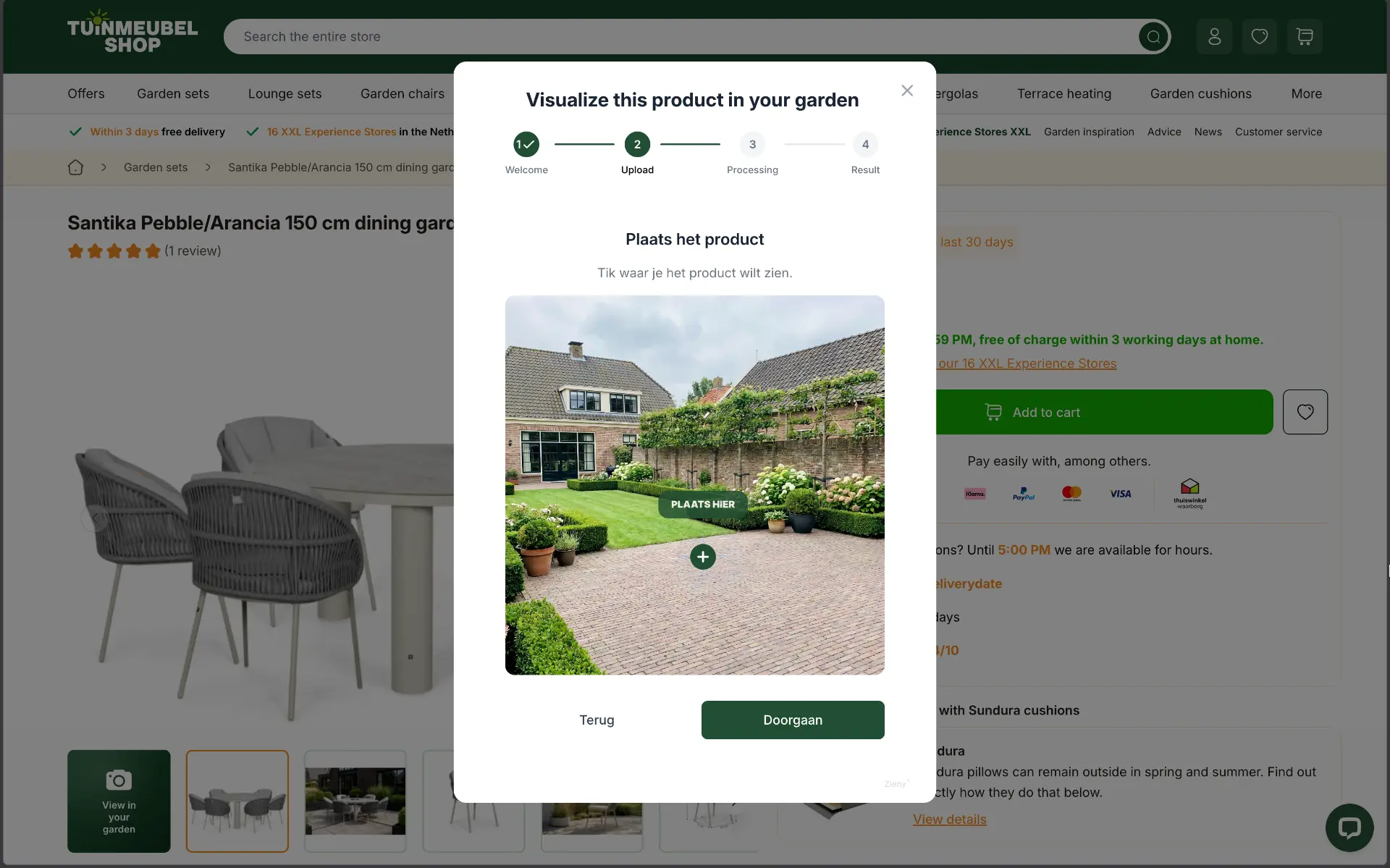Placement step where the shopper taps where the garden set should stand