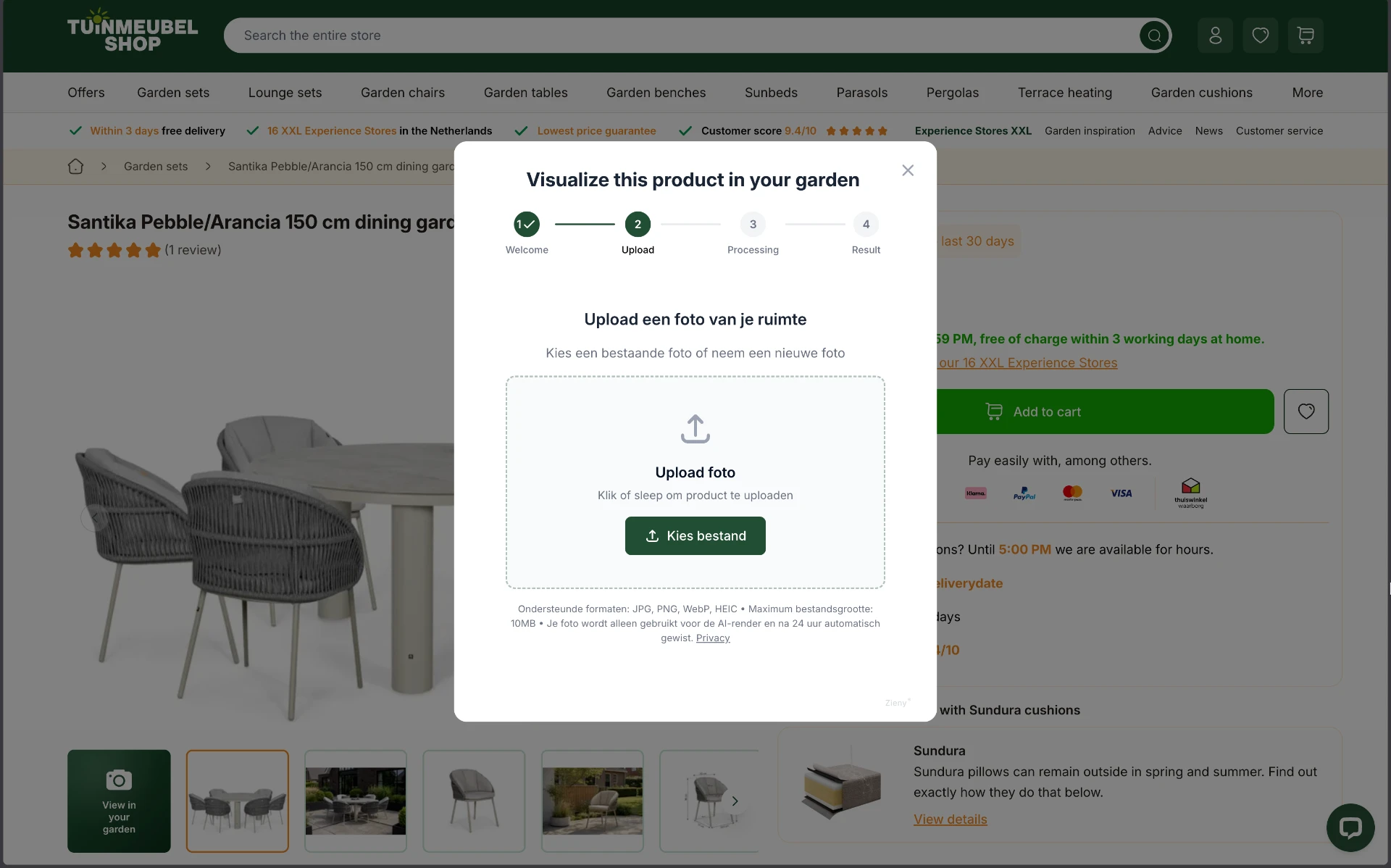 Upload step where the shopper adds a photo of their garden