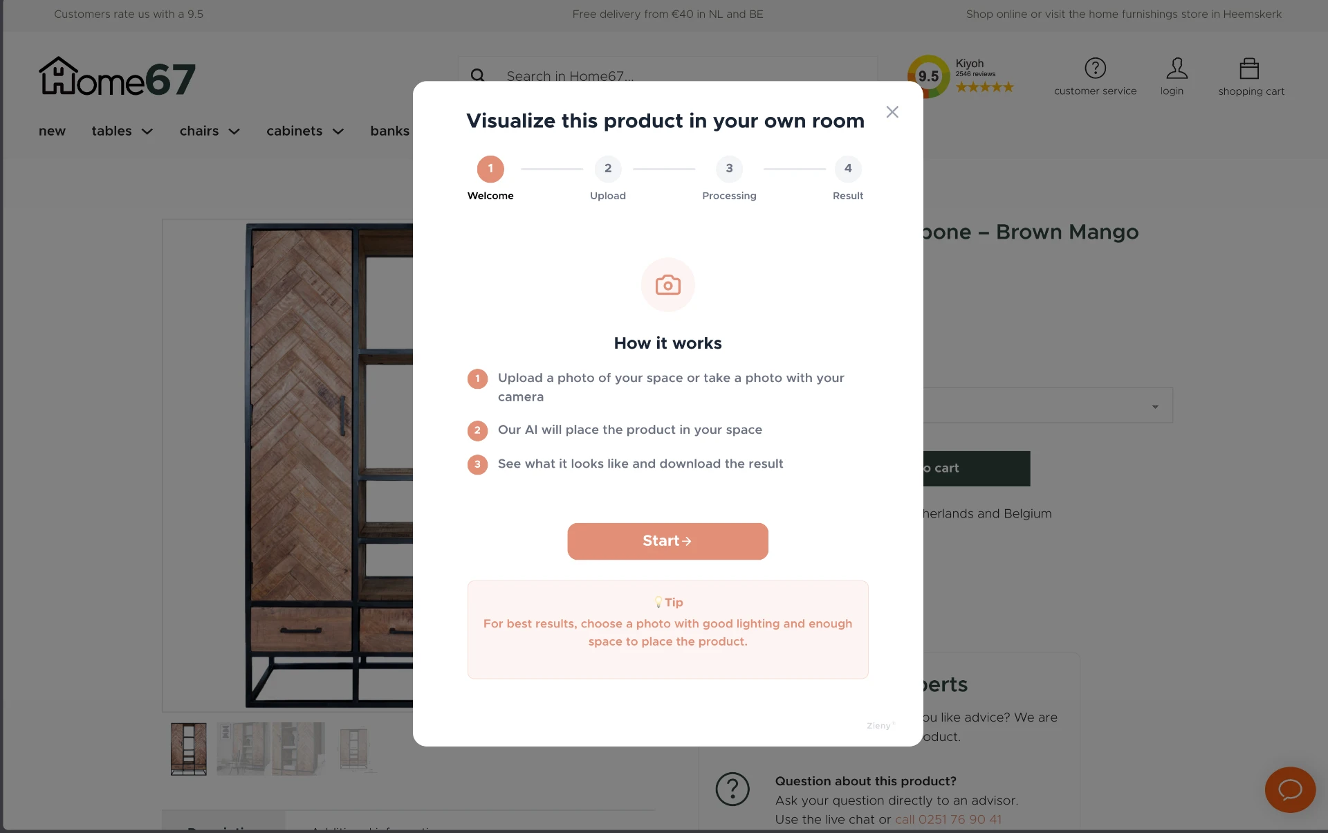 Zieny AI welcome step on Home67 explaining how it works