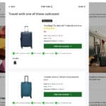 Guided selling tool on travel online store for choosing a suitcase