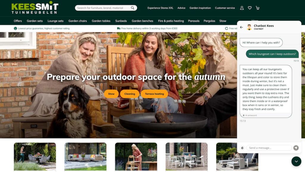 Kees Smit Chatbot in action on online store with 3D and AR