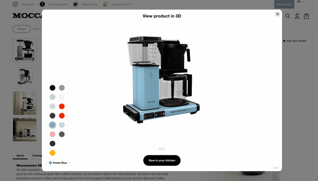 Moccamaster coffee machine color switch in 3D by Zieny