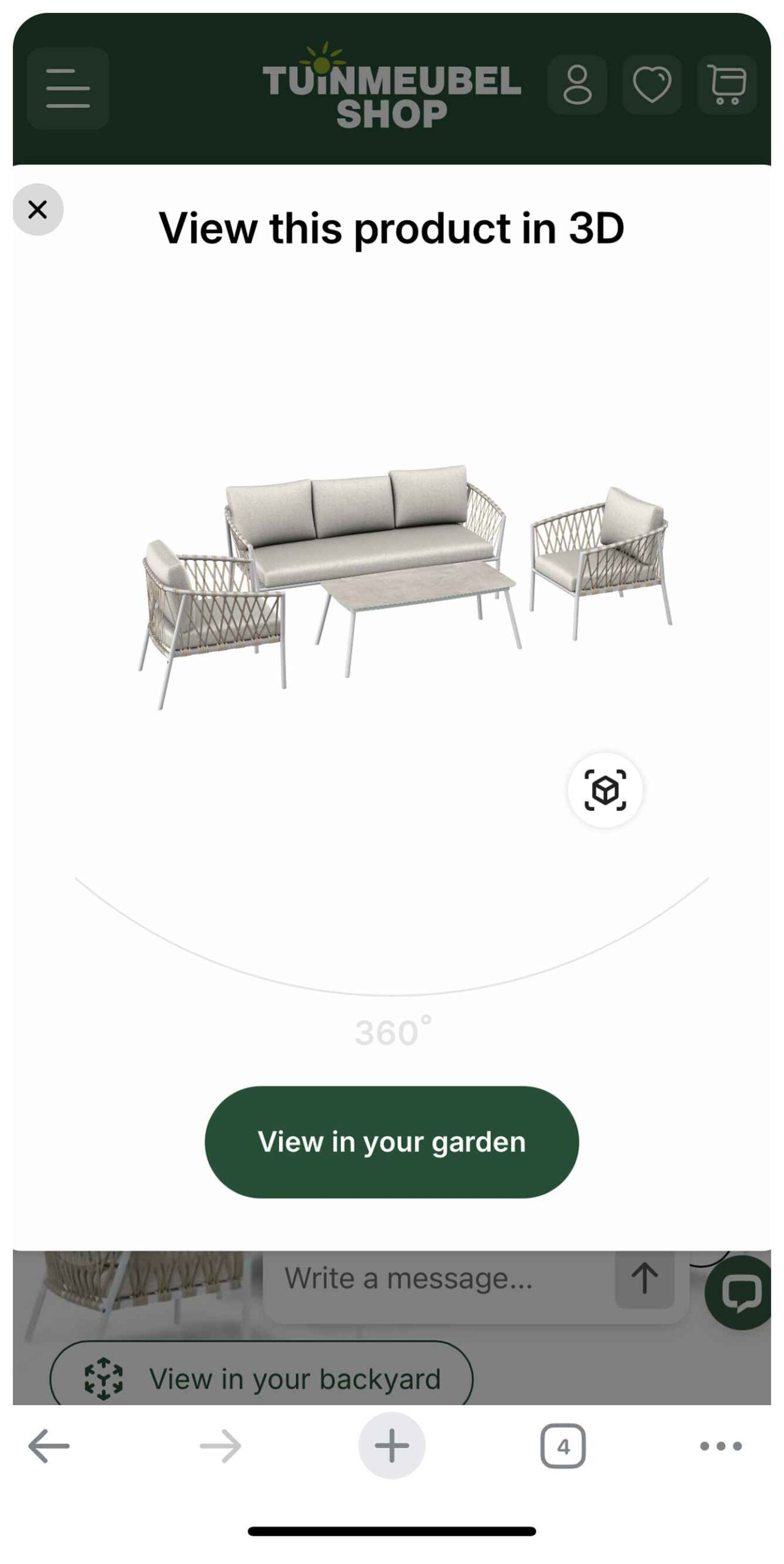 Tuinmeubelshop 3D preview on mobile